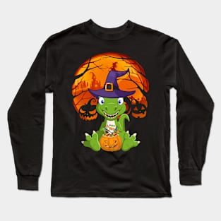 Dinosaurs pumpkin witch Long Sleeve T-Shirt